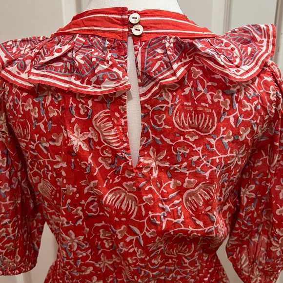 Cleobella Women’s Blair 100% Cotton Floral Ruffle Wrap Mini Dress Red Size 4 - Picture 12 of 14